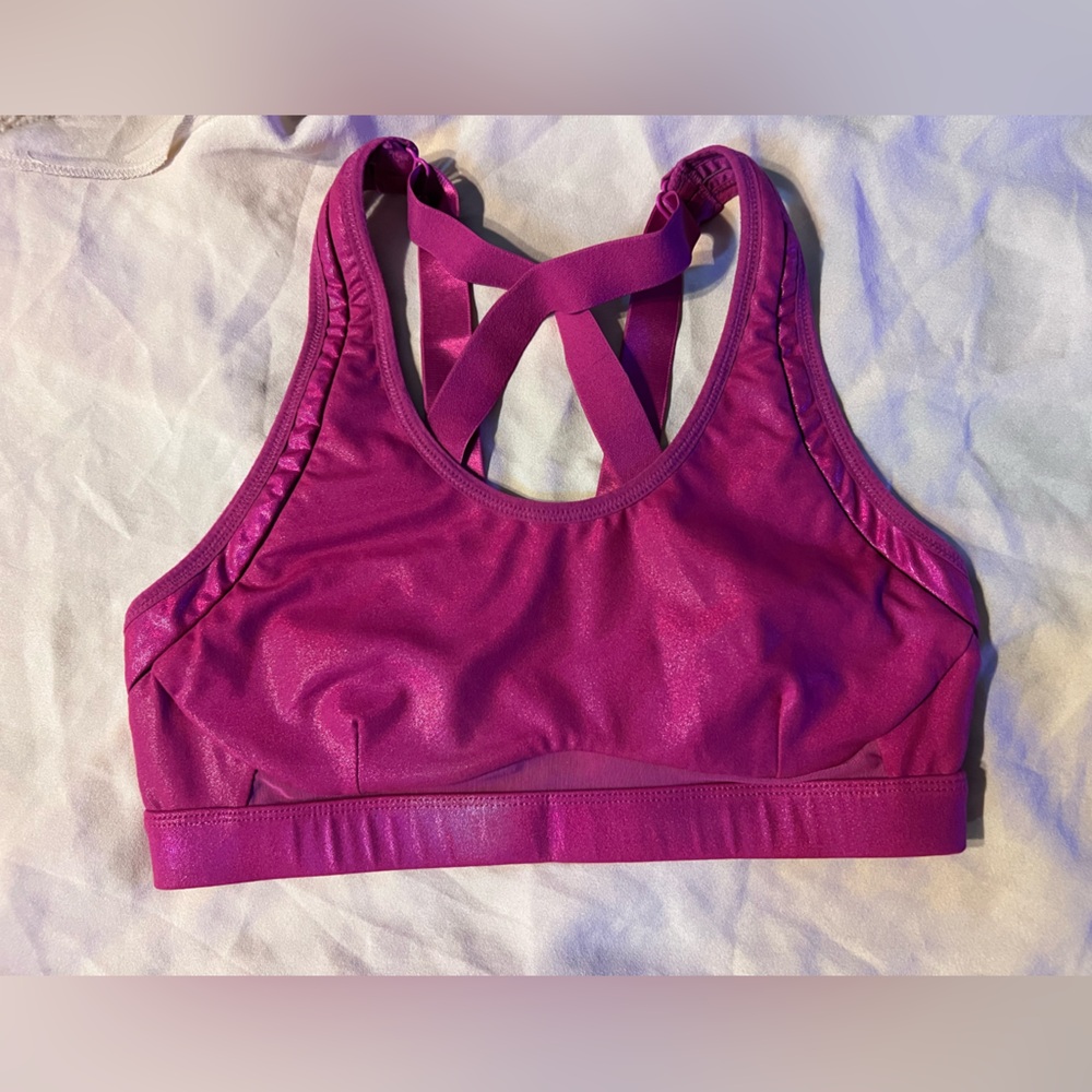 Fabletics hot pink sparkle pink sports bra